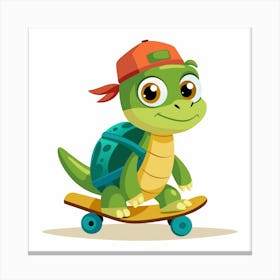 Illustration Of A Turtle Skateboarding Canvas Print