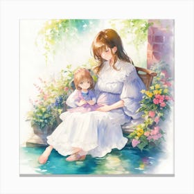 Beautiful Woman Holding Her Baby Girl And Canvas Print