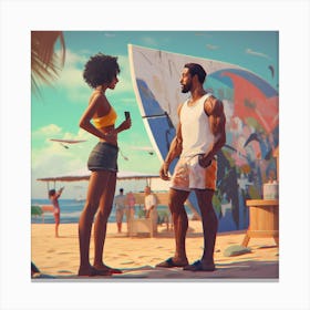 Man And Woman On The Beach Canvas Print