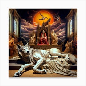 Wolf next to the Alpha and Omega Canvas Print