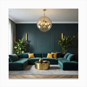 Living Room With Green Velvet Couches Canvas Print