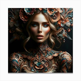 Beautiful Woman With Flowers On Her Head Canvas Print