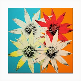 Andy Warhol Style Pop Art Flowers Edelweiss 1 Square Canvas Print