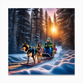 Sled Dogs In The Woods Canvas Print