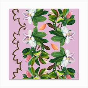 Magnolias With Edge Square Canvas Print