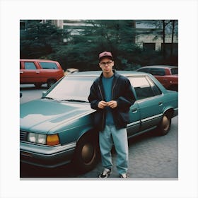 Young Man In Front Of A Car Canvas Print