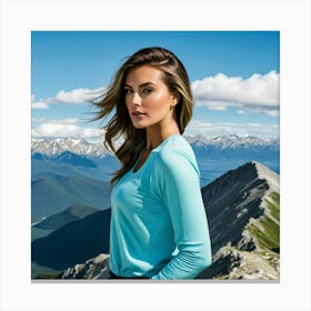 Woman Posing On A Mountain Canvas Print
