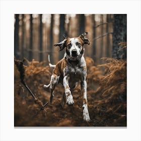 Dog Running In The Forest Canvas Print