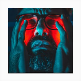 Man With Glasses Covering His Eyes Canvas Print