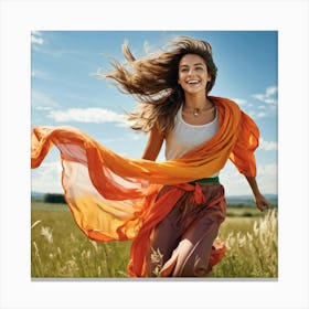 A Youthful Female Exuding Vitality Engaged In Jumping With Unrestrained Joy Sporting Healthy Slim (1) Canvas Print