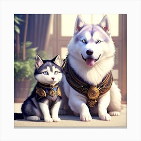 Husky And Kitten Canvas Print