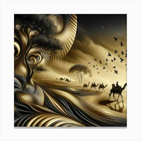 Camels In The Desert Canvas Print