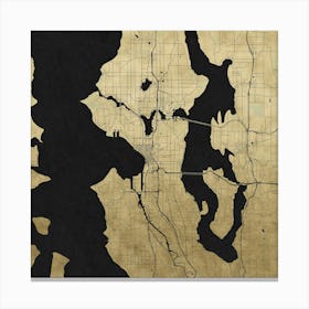 Seattle Gold And Black Reverse Street Map Canvas Print