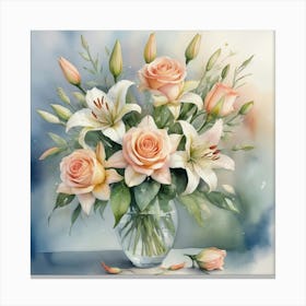 Roses In A Vase Paintings Art Print Canvas Print