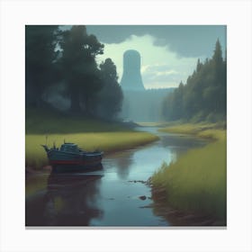 Ship In A River Canvas Print