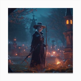 Witch In The Cemetery Canvas Print