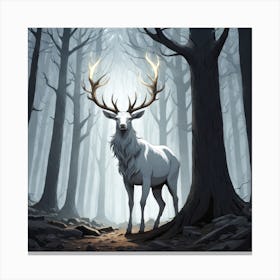 A White Stag In A Fog Forest In Minimalist Style Square Composition 6 Canvas Print