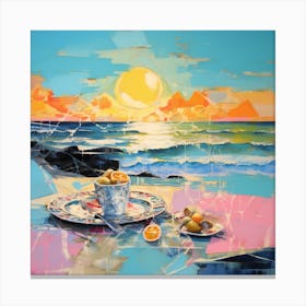 Day At The Beach, Abstract Painting With Sea Waves And Sun Canvas Print