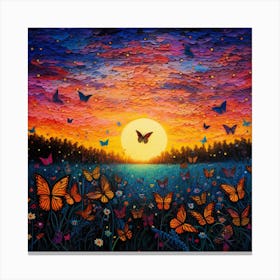 Sunset With Butterflies 3 Canvas Print