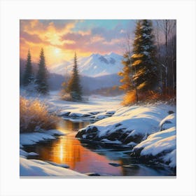 Sunset Over A Stream 1 Canvas Print