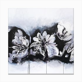 White And Black Flowers 2 Painting Square Canvas Print