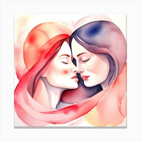 Two Women Kissing Watercolor Illustration Canvas Print
