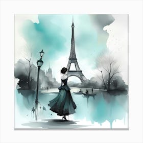 Eiffel Tower Monochromatic Watercolor Canvas Print
