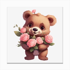 Teddy Bear With Roses 2 Canvas Print