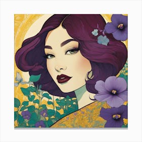 Asian Woman With Purple Flowers Canvas Print