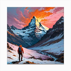 The Matterhorn At Dusk With Hiker And Rocky Terrain Canvas Print