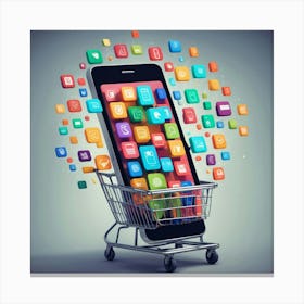 Shopping Cart With Mobile App Icons Canvas Print