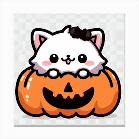 Halloween Cat In Pumpkin Cute Kawaii Cartoon Anime Kitty Canvas Print