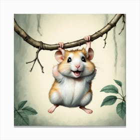 Hamster Hanging On A Branch Canvas Print