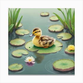 Duckling In Pond Canvas Print