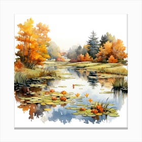 Watercolor Autumn Lily Pond Canvas Print