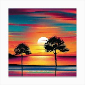 Sunset With Palm Trees 8 Canvas Print