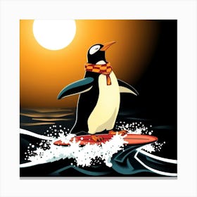 Penguin Surfing Canvas Print