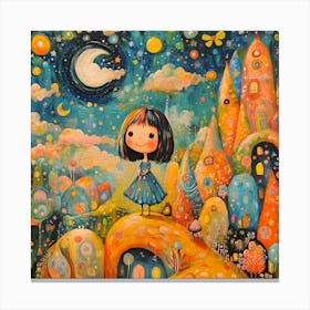 Little Girl In The Moonlight Canvas Print