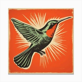 Retro Bird Lithograph Hummingbird 3 Canvas Print