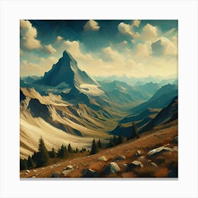 An Illustration Of A Mountain In The Style Of Impressionism With A Wide Aspect Ratio 2 Canvas Print