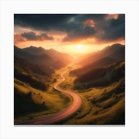 Sunset Road In The Mountains Canvas Print