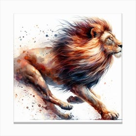Lion In Motion, Lion Watercolour Art Print 4 Canvas Print
