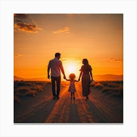 A Family Immersed In A Content Moment Walking Hand In Hand Against A Background Of A Sunset Graduall (6) Canvas Print