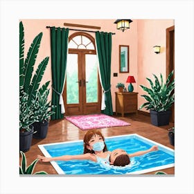 Girl In The Pool Canvas Print