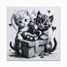 Three Kittens In A Gift Box Canvas Print