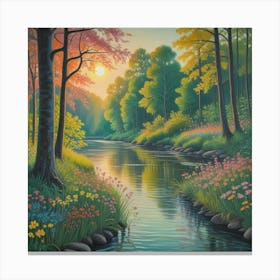 Sunset Serenity Blossoms By The Tranquil Stream (1) Canvas Print