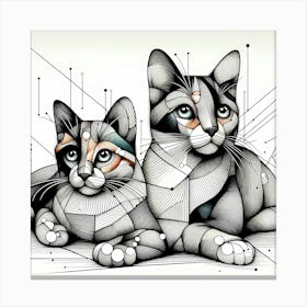 Cat Sisters - Abstract Line Art Illustration 9 Canvas Print