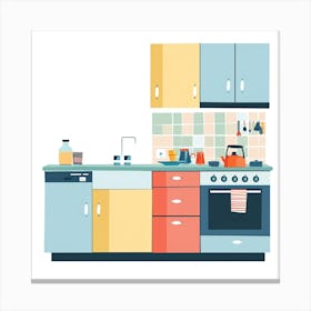 Kitchen Interior Flat Vector Illustration 6 Canvas Print