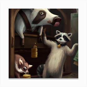 Raccoon and Cow Canvas Print