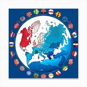 A Digitally Rendered Image Featuring A Circle Encompassing The Continent Of Europe With Each Europe (6) Canvas Print